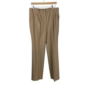 Lands End Tan Pleated Wool Trousers Womens Size 14 Tall High Rise Comfort